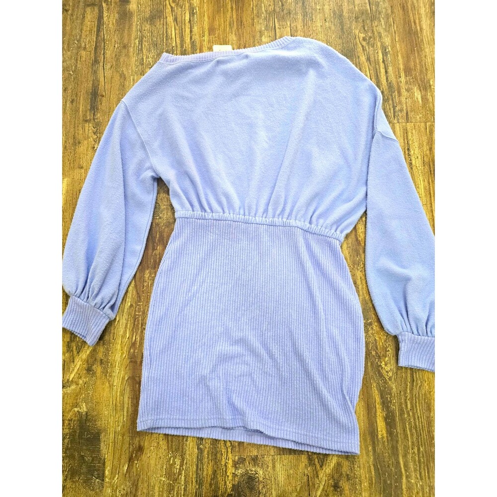 FP Beach Purple Ribbed Knit Crew Neck Balloon Sleeve Sweater Dress Size S